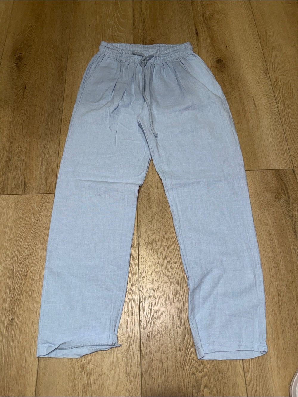 Light Blue Drawstring Linen-Style Pants